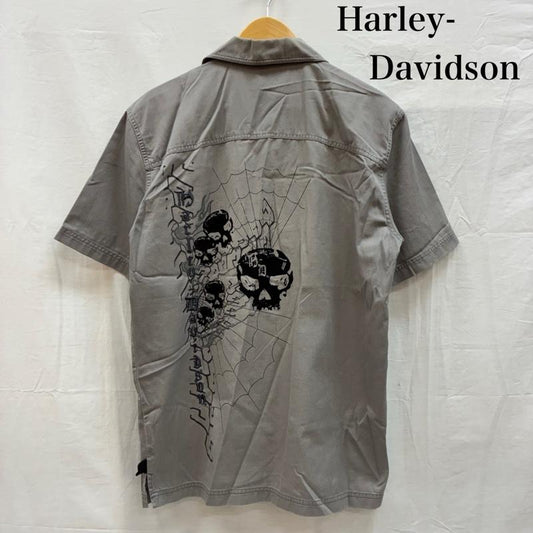 ハーレーダビッドソン Harley-Davidson シャツ、ブラウス 半袖 00s スパイダーウェブ 蜘蛛の巣 スカル 髑髏 オープンカラー 開襟 ワークシャツ S ロゴ、文字 灰 / グレー / gray メンズ USED 古着 中古 50151601