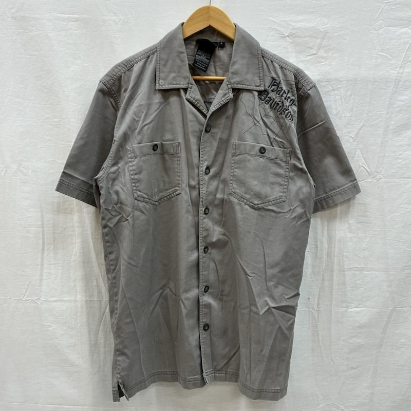 ハーレーダビッドソン Harley-Davidson シャツ、ブラウス 半袖 00s スパイダーウェブ 蜘蛛の巣 スカル 髑髏 オープンカラー 開襟 ワークシャツ S ロゴ、文字 灰 / グレー / gray メンズ USED 古着 中古 50151601