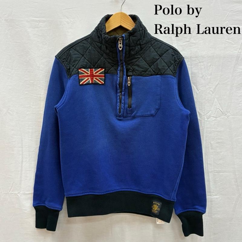 ポロバイラルフローレン Polo by RALPH LAUREN トレーナー 長袖 ハーフジップ スウェット キルティング パッド 切替 プルオーバー トレーナー 星条旗 S ワンポイント 青 / ブルー / blue X 紺 / ネイビー / navy メンズ USED 古着 中古 50151607