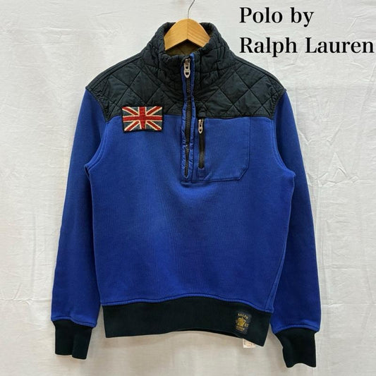ポロバイラルフローレン Polo by RALPH LAUREN トレーナー 長袖 ハーフジップ スウェット キルティング パッド 切替 プルオーバー トレーナー 星条旗 S ワンポイント 青 / ブルー / blue X 紺 / ネイビー / navy メンズ USED 古着 中古 50151607
