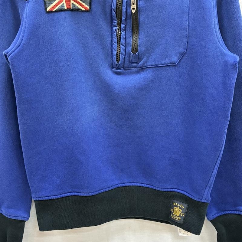 ポロバイラルフローレン Polo by RALPH LAUREN トレーナー 長袖 ハーフジップ スウェット キルティング パッド 切替 プルオーバー トレーナー 星条旗 S ワンポイント 青 / ブルー / blue X 紺 / ネイビー / navy メンズ USED 古着 中古 50151607