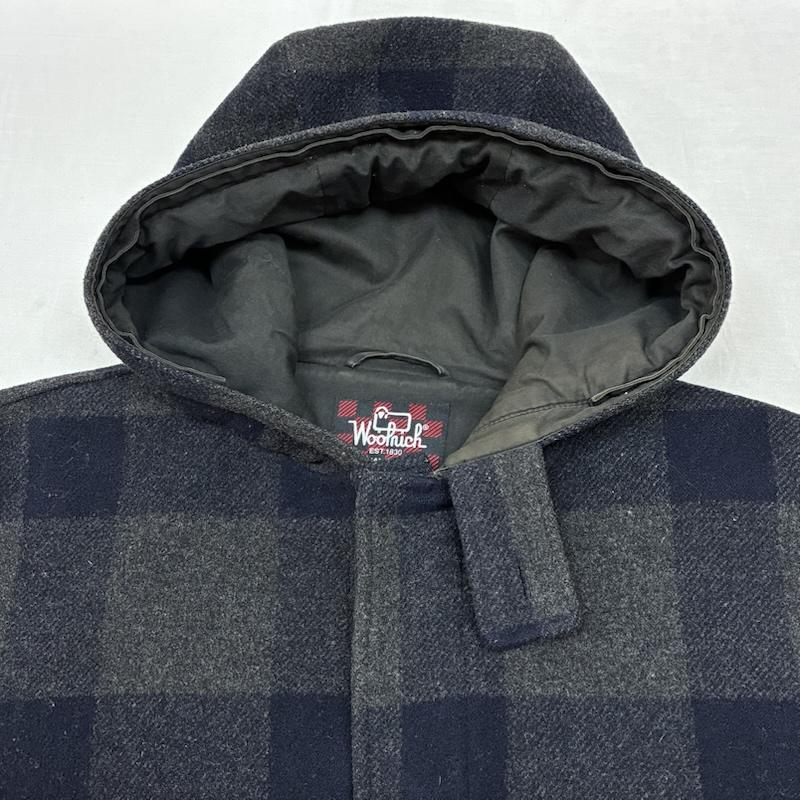 ウールリッチ WOOLRICH コート コート一般 80s 90s バッファローチェック フーデッド ウール ハーフコート M チェック メンズ USED 古着 中古 50151622