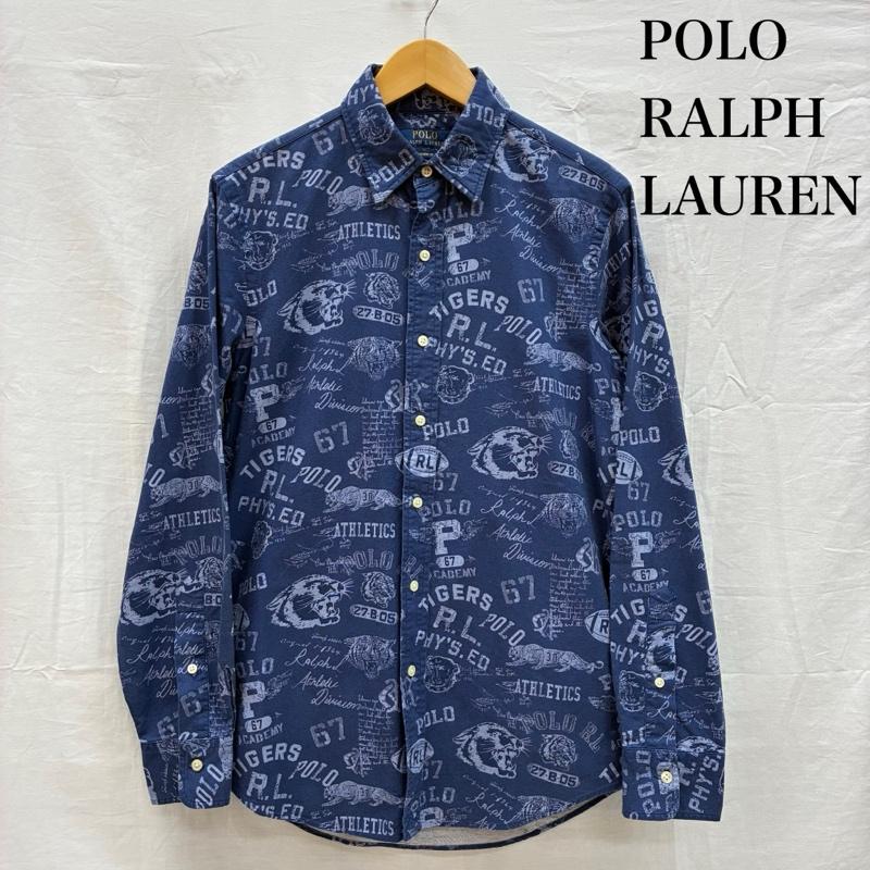 ポロラルフローレン POLO RALPH LAUREN シャツ、ブラウス 長袖 CUSTOM FIT タイガー ブルドック ラグビー ウィング 総柄 ボタンシャツ S 総柄 青 / ブルー / blue メンズ USED 古着 中古 50151625