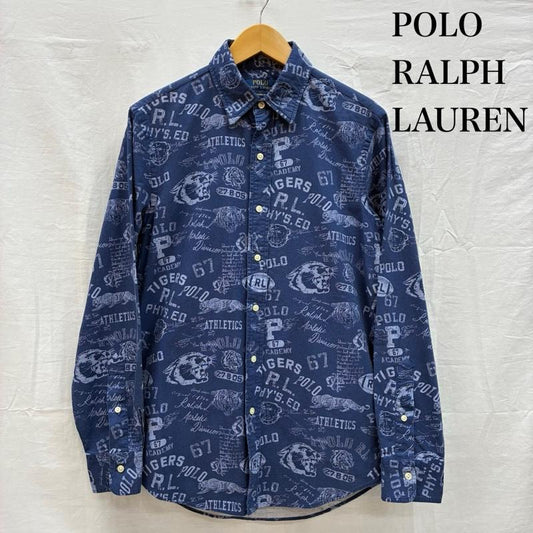 ポロラルフローレン POLO RALPH LAUREN シャツ、ブラウス 長袖 CUSTOM FIT タイガー ブルドック ラグビー ウィング 総柄 ボタンシャツ S 総柄 青 / ブルー / blue メンズ USED 古着 中古 50151625