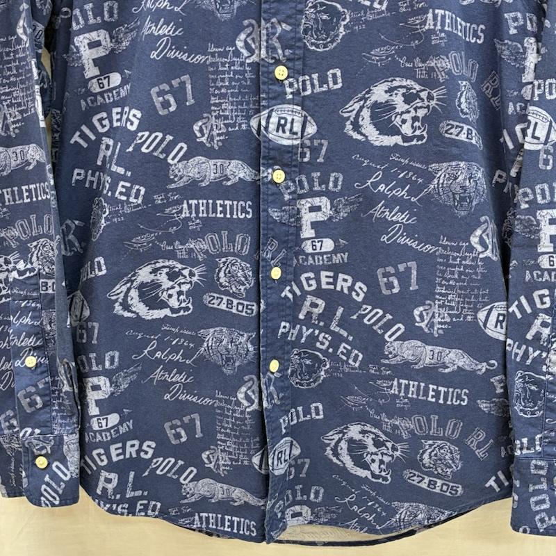 ポロラルフローレン POLO RALPH LAUREN シャツ、ブラウス 長袖 CUSTOM FIT タイガー ブルドック ラグビー ウィング 総柄 ボタンシャツ S 総柄 青 / ブルー / blue メンズ USED 古着 中古 50151625