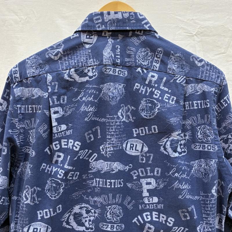 ポロラルフローレン POLO RALPH LAUREN シャツ、ブラウス 長袖 CUSTOM FIT タイガー ブルドック ラグビー ウィング 総柄 ボタンシャツ S 総柄 青 / ブルー / blue メンズ USED 古着 中古 50151625