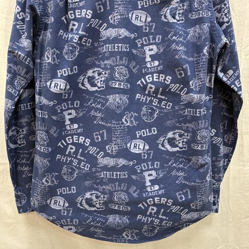 ポロラルフローレン POLO RALPH LAUREN シャツ、ブラウス 長袖 CUSTOM FIT タイガー ブルドック ラグビー ウィング 総柄 ボタンシャツ S 総柄 青 / ブルー / blue メンズ USED 古着 中古 50151625