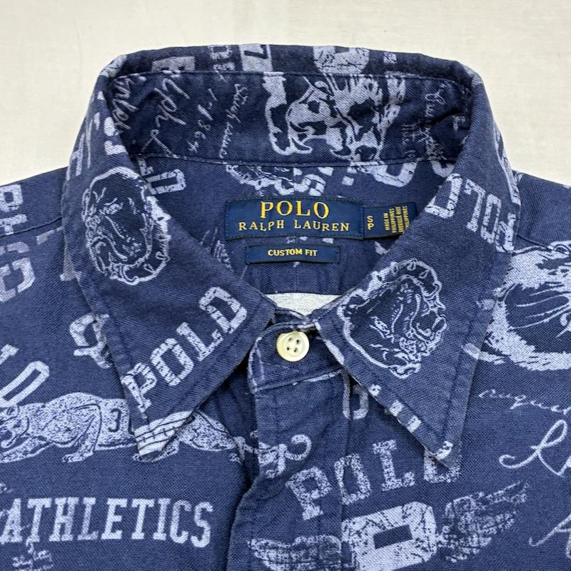 ポロラルフローレン POLO RALPH LAUREN シャツ、ブラウス 長袖 CUSTOM FIT タイガー ブルドック ラグビー ウィング 総柄 ボタンシャツ S 総柄 青 / ブルー / blue メンズ USED 古着 中古 50151625