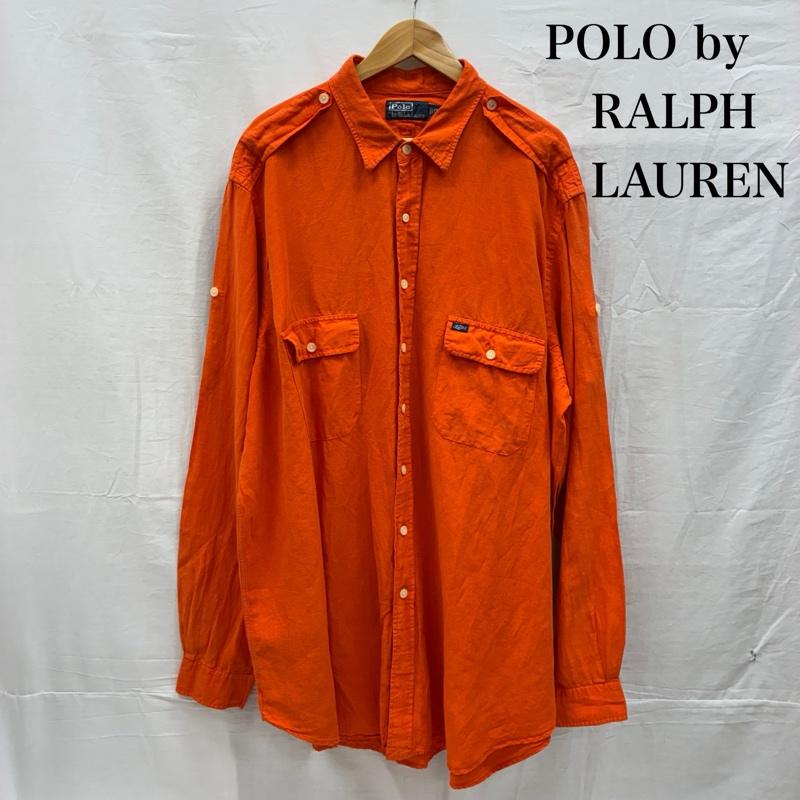 ポロバイラルフローレン Polo by RALPH LAUREN シャツ、ブラウス 長袖 90s リネン シルク エポレット フラップポケット サファリ シャツ 2WAY XXL ワンポイント X ロゴ、文字 橙 / オレンジ / orange メンズ USED 古着 中古 50151626