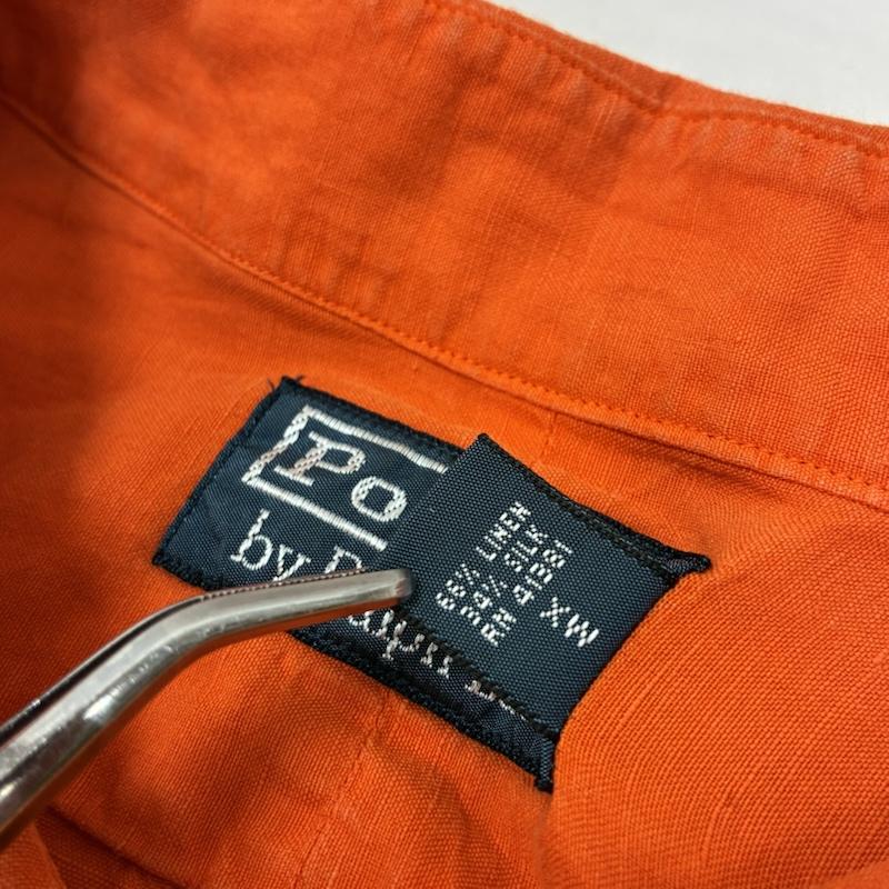 ポロバイラルフローレン Polo by RALPH LAUREN シャツ、ブラウス 長袖 90s リネン シルク エポレット フラップポケット サファリ シャツ 2WAY XXL ワンポイント X ロゴ、文字 橙 / オレンジ / orange メンズ USED 古着 中古 50151626