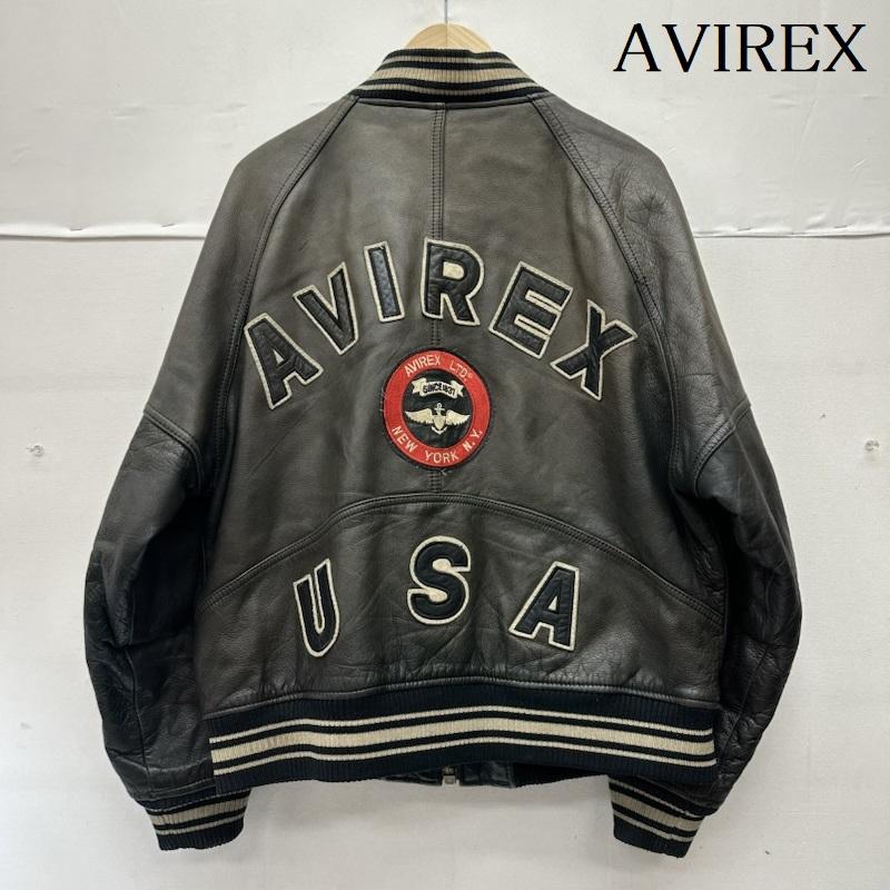 アヴィレックス AVIREX ジャケット、上着 ジャンパー、ブルゾン VARSITY JACKET バック アーチ ロゴ レザー ジャケット スタジャン S 黒 / ブラック / black メンズ USED 古着 中古 50151633