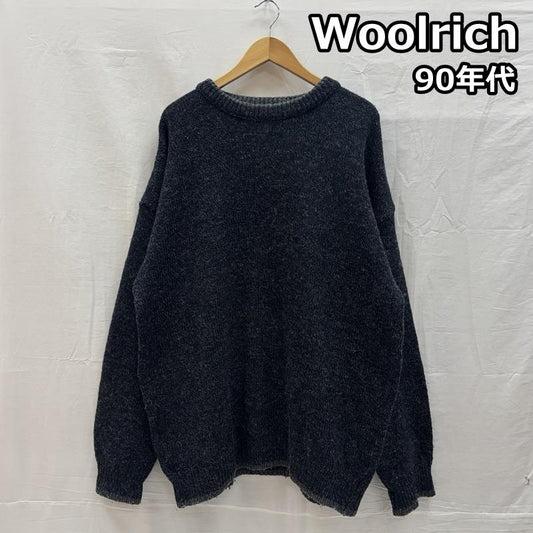ウールリッチ WOOLRICH ニット、セーター 長袖 90s USA製 リブライン クルーネック ウール ニット セーター L 紺 / ネイビー / navy X 灰 / グレー / gray メンズ USED 古着 中古 50151645