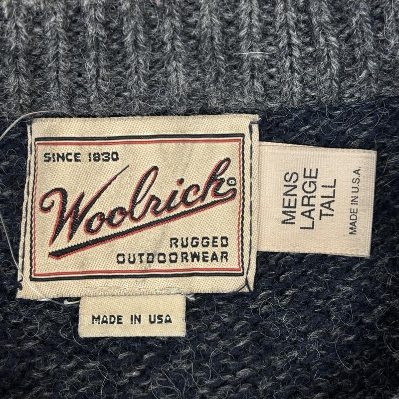 ウールリッチ WOOLRICH ニット、セーター 長袖 90s USA製 リブライン クルーネック ウール ニット セーター L 紺 / ネイビー / navy X 灰 / グレー / gray メンズ USED 古着 中古 50151645