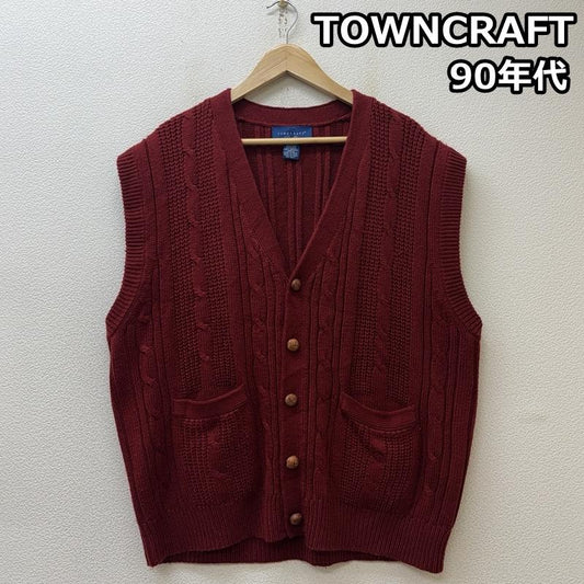 タウンクラフト TOWNCRAFT ベスト ベスト 90s くるみボタン ケーブル ニット ベスト アクリル セーター ヴィンテージ XXL 赤 / レッド / red メンズ USED 古着 中古 50151655