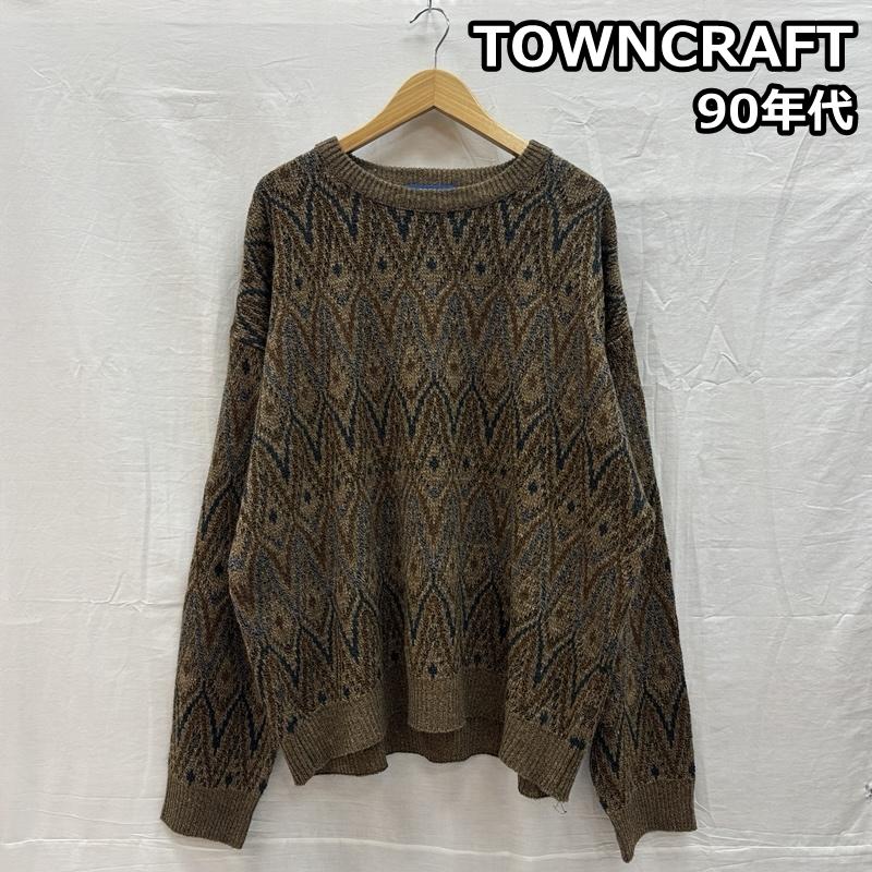 タウンクラフト TOWNCRAFT ニット、セーター 長袖 90s ジグザグ マルチボーダー クルーネック アクリル ニット セーター ヴィンテージ XXL メンズ USED 古着 中古 50151657