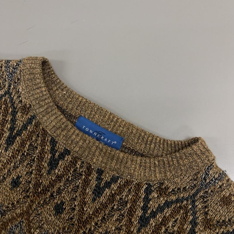タウンクラフト TOWNCRAFT ニット、セーター 長袖 90s ジグザグ マルチボーダー クルーネック アクリル ニット セーター ヴィンテージ XXL メンズ USED 古着 中古 50151657