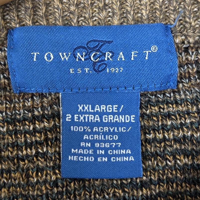 タウンクラフト TOWNCRAFT ニット、セーター 長袖 90s ジグザグ マルチボーダー クルーネック アクリル ニット セーター ヴィンテージ XXL メンズ USED 古着 中古 50151657