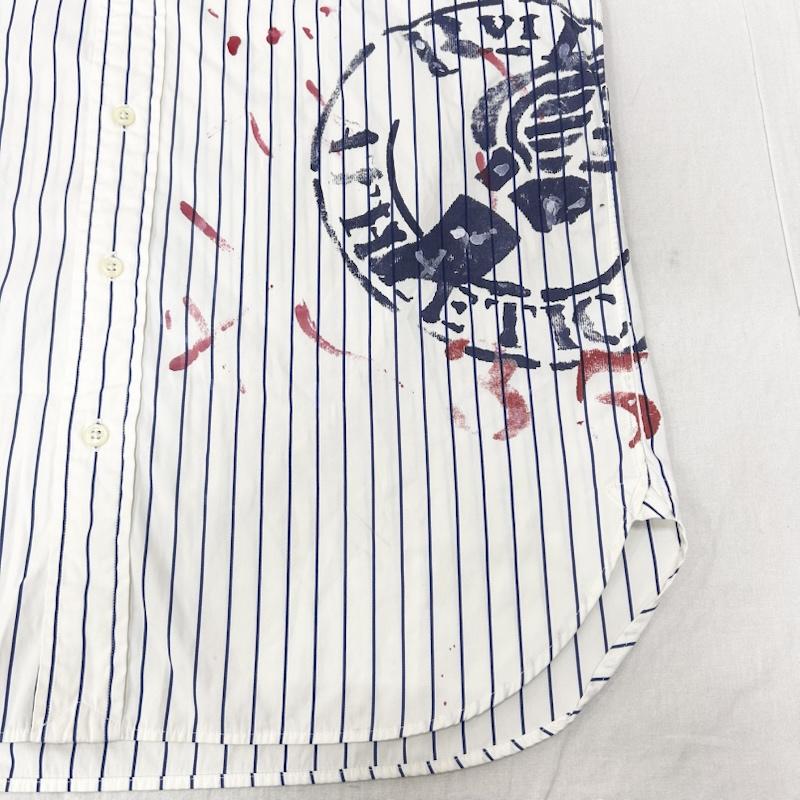 ラルフローレン RALPHLAUREN シャツ、ブラウス 長袖 BDシャツ ポニー刺繍 ボタンダウン ストライプシャツ ウイングフット ペイントらくがき風 L プリント X ストライプ 白 / ホワイト / white X 紺 / ネイビー / navy X 赤 / レッド / red メンズ USED 古着 中古 50151673