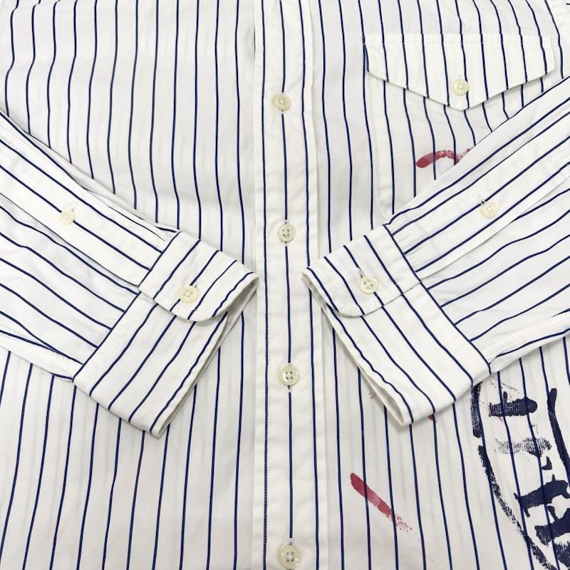 ラルフローレン RALPHLAUREN シャツ、ブラウス 長袖 BDシャツ ポニー刺繍 ボタンダウン ストライプシャツ ウイングフット ペイントらくがき風 L プリント X ストライプ 白 / ホワイト / white X 紺 / ネイビー / navy X 赤 / レッド / red メンズ USED 古着 中古 50151673