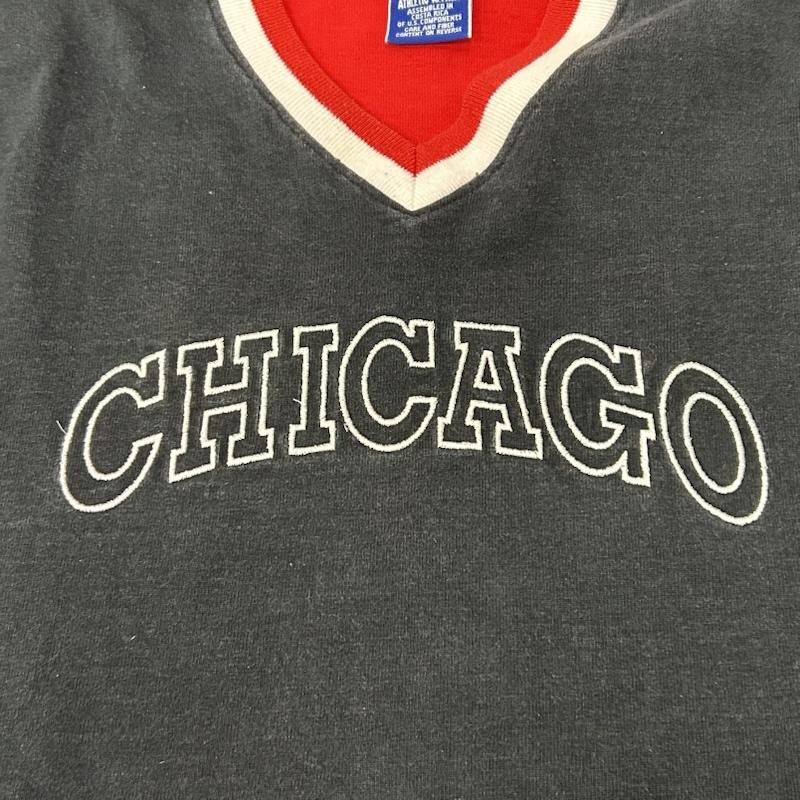 チャンピオン Champion Tシャツ 半袖 90s 青刺繍タグ後期 NBA シカゴブルズ VネックTシャツ シューティングシャツ ブラック レッド XLサイズ XL キャラクター X ロゴ、文字 黒 / ブラック / black X 赤 / レッド / red メンズ USED 古着 中古 50151680