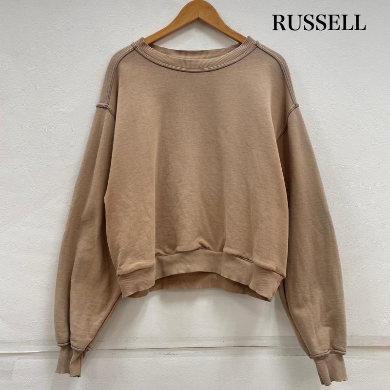 ラッセル RUSSELL トレーナー 長袖 PLUMA プルマ クルーネック スウェット トレーナー ステッチ ラグラン L 無地 ベージュ / ベージュ / beige X 黒 / ブラック / black メンズ USED 古着 中古 50151693
