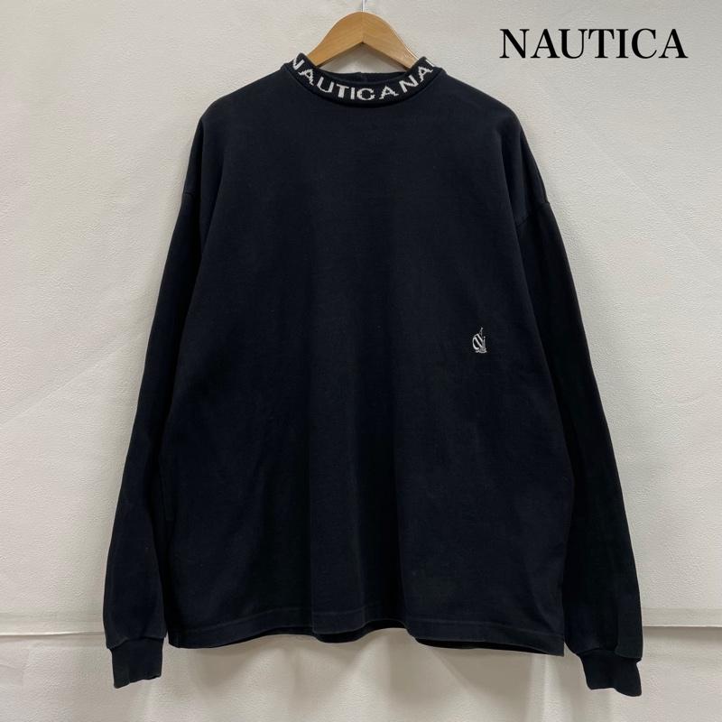 ノーティカ NAUTICA Tシャツ 長袖 ヘビーウェイト モックネック ロゴ プリント ハイネック ロングスリーブ L ロゴ、文字 X ワンポイント X 刺繍 黒 / ブラック / black X 白 / ホワイト / white メンズ USED 古着 中古 50151708
