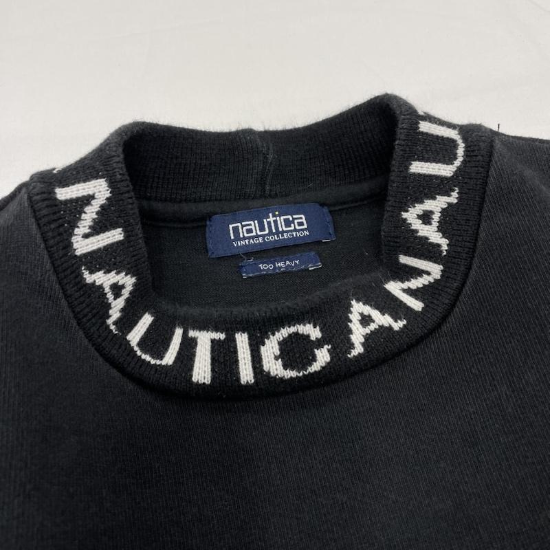 ノーティカ NAUTICA Tシャツ 長袖 ヘビーウェイト モックネック ロゴ プリント ハイネック ロングスリーブ L ロゴ、文字 X ワンポイント X 刺繍 黒 / ブラック / black X 白 / ホワイト / white メンズ USED 古着 中古 50151708