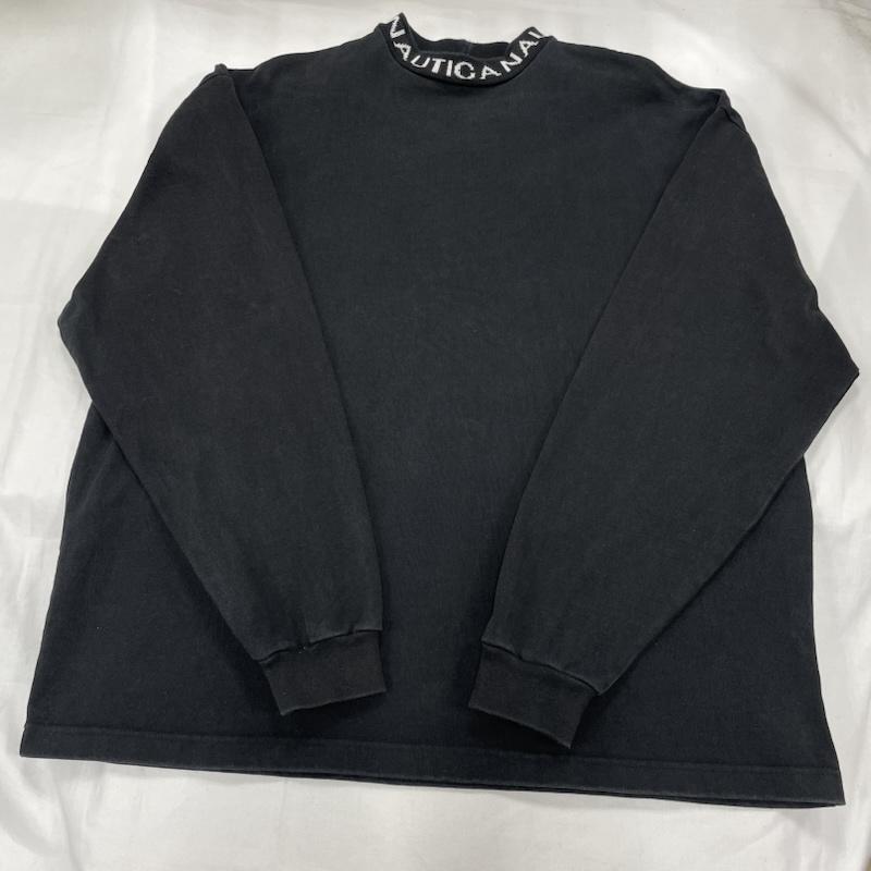 ノーティカ NAUTICA Tシャツ 長袖 ヘビーウェイト モックネック ロゴ プリント ハイネック ロングスリーブ L ロゴ、文字 X ワンポイント X 刺繍 黒 / ブラック / black X 白 / ホワイト / white メンズ USED 古着 中古 50151708