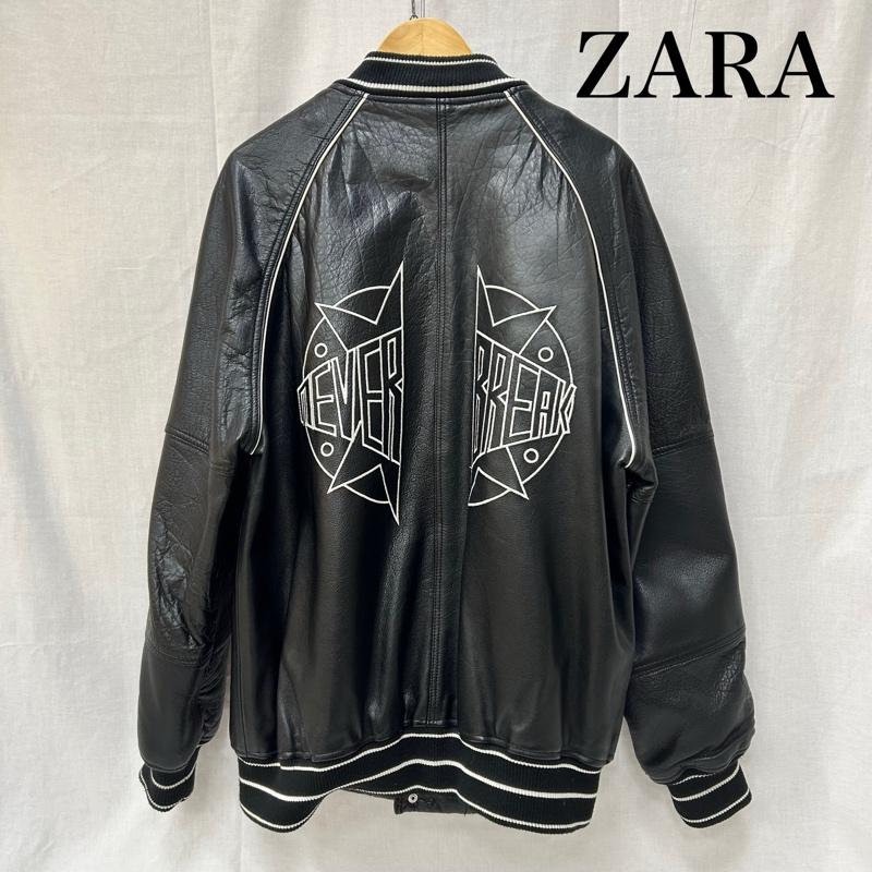 ザラ ZARA ジャケット、上着 レザージャケット オールレザースタジャン black US:XL XL 刺繍 X ロゴ、文字 黒 / ブラック / black メンズ USED 古着 中古 50151755