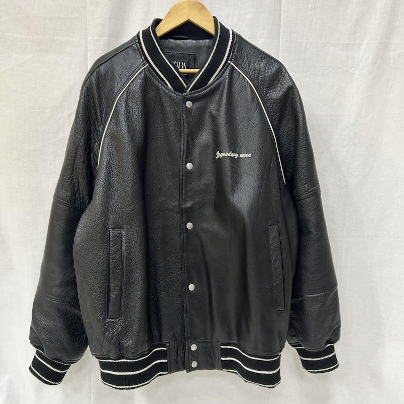 ザラ ZARA ジャケット、上着 レザージャケット オールレザースタジャン black US:XL XL 刺繍 X ロゴ、文字 黒 / ブラック / black メンズ USED 古着 中古 50151755