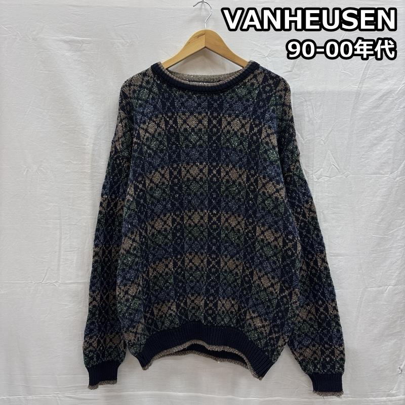 ウ゛ァンヒューゼン VANHEUSEN ニット、セーター 長袖 90-00年代 ビンテージ USA製 総柄 クルーネック ニット セーター 90s 00s VINTAGE XL メンズ USED 古着 中古 50151865