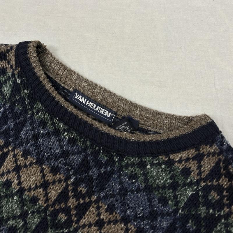 ウ゛ァンヒューゼン VANHEUSEN ニット、セーター 長袖 90-00年代 ビンテージ USA製 総柄 クルーネック ニット セーター 90s 00s VINTAGE XL メンズ USED 古着 中古 50151865