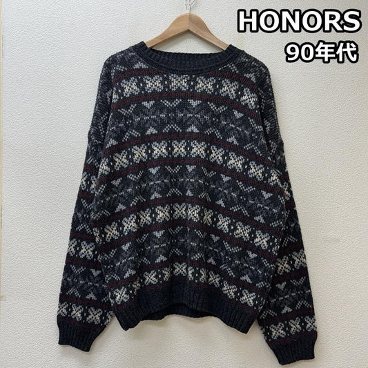 古着 USED ニット、セーター 長袖 HONORS 90年代 ビンテージ USA製 ビッグサイズ クルーネック ニット セーター 総柄 90s VINTAGE XL メンズ USED 古着 中古 50151869
