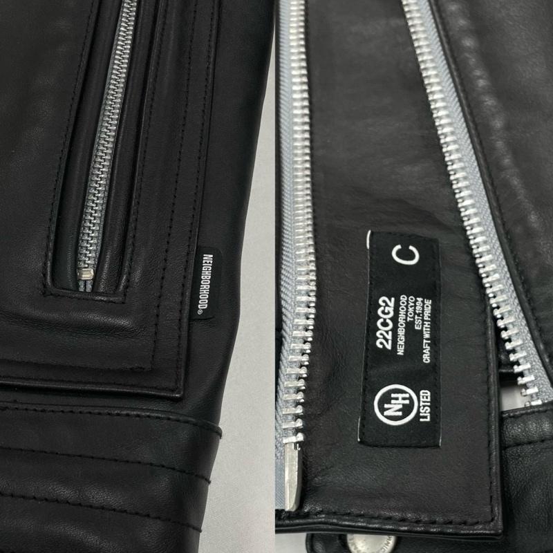 ネイバーフッド NEIGHBORHOOD ジャケット、上着 レザージャケット 22 カウレザー ダブル ライダース ジャケット 222SZNH-JKM05 牛革 ジップアップ M 無地 黒 / ブラック / black X 銀 / シルバー / silver color メンズ USED 古着 中古 50151902