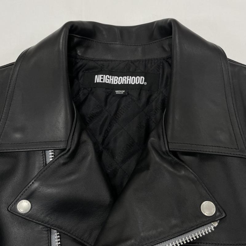 ネイバーフッド NEIGHBORHOOD ジャケット、上着 レザージャケット 22 カウレザー ダブル ライダース ジャケット 222SZNH-JKM05 牛革 ジップアップ M 無地 黒 / ブラック / black X 銀 / シルバー / silver color メンズ USED 古着 中古 50151902