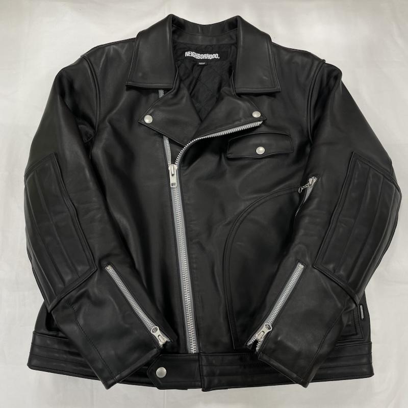 ネイバーフッド NEIGHBORHOOD ジャケット、上着 レザージャケット 22 カウレザー ダブル ライダース ジャケット 222SZNH-JKM05 牛革 ジップアップ M 無地 黒 / ブラック / black X 銀 / シルバー / silver color メンズ USED 古着 中古 50151902