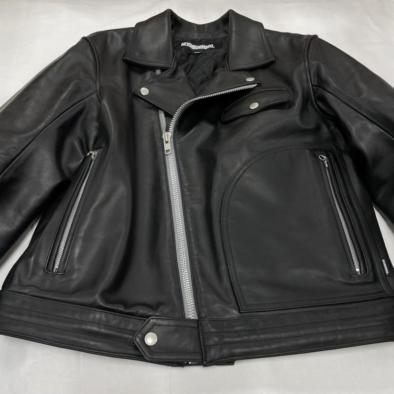 ネイバーフッド NEIGHBORHOOD ジャケット、上着 レザージャケット 22 カウレザー ダブル ライダース ジャケット 222SZNH-JKM05 牛革 ジップアップ M 無地 黒 / ブラック / black X 銀 / シルバー / silver color メンズ USED 古着 中古 50151902