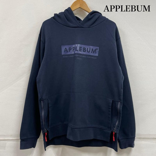 アップルバム APPLEBUM トップス トップス スウェット パーカー フーディー ロゴ プリント プルオーバー サイドジップ L ロゴ、文字 X プリント 紺 / ネイビー / navy X ベージュ / ベージュ / beige メンズ USED 古着 中古 50151906