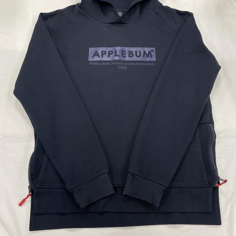 アップルバム APPLEBUM トップス トップス スウェット パーカー フーディー ロゴ プリント プルオーバー サイドジップ L ロゴ、文字 X プリント 紺 / ネイビー / navy X ベージュ / ベージュ / beige メンズ USED 古着 中古 50151906