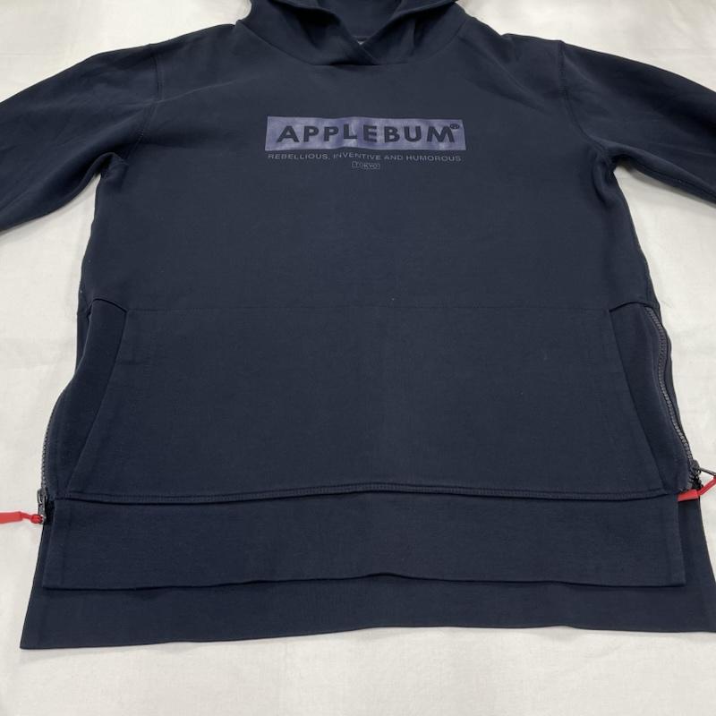 アップルバム APPLEBUM トップス トップス スウェット パーカー フーディー ロゴ プリント プルオーバー サイドジップ L ロゴ、文字 X プリント 紺 / ネイビー / navy X ベージュ / ベージュ / beige メンズ USED 古着 中古 50151906