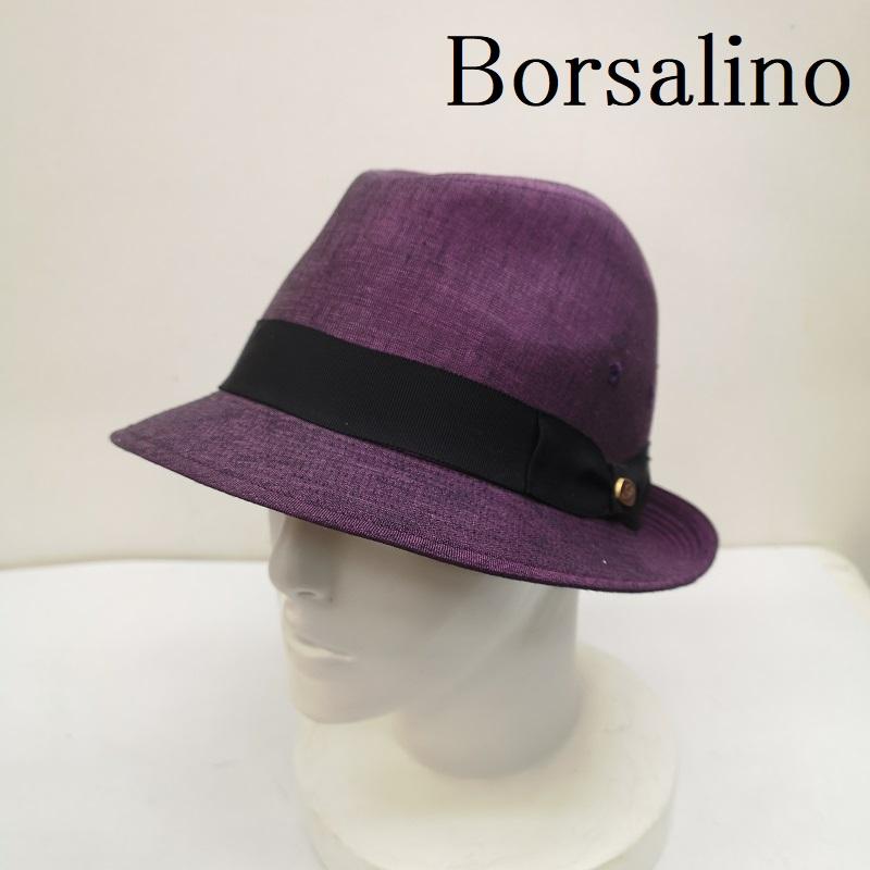 ボルサリーノ Borsalino 帽子 ハット カラー 中折れ リネン ハット - 紫 / パープル / purple メンズ USED 古着 中古 50151932