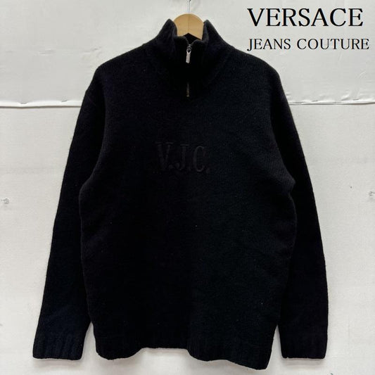 ヴェルサーチジーンズクチュール VERSACE JEANS COUTURE トップス トップス ロゴ 刺繍 ハーフ ジップ ニット M 黒 / ブラック / black メンズ USED 古着 中古 50152014