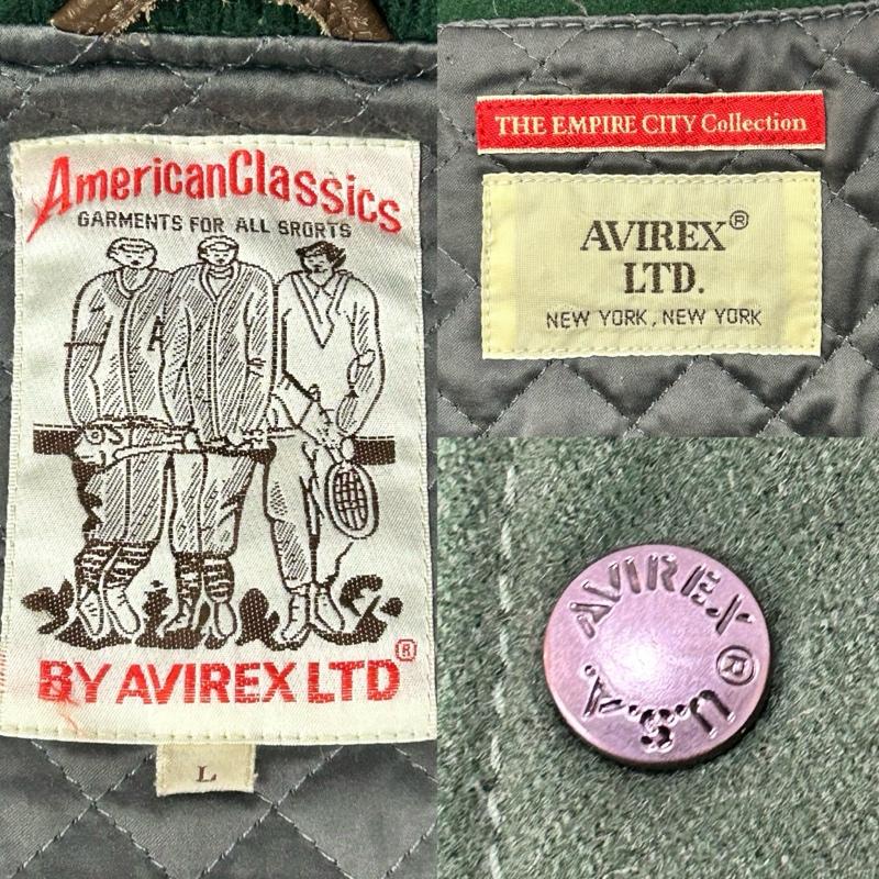アヴィレックス AVIREX ジャケット、上着 ジャンパー、ブルゾン 783-3252047 NYC STADIUM JACKET green×brown レザー切り替えし ワッペンデザイン L ロゴ、文字 緑 / グリーン / green X 茶 / ブラウン / brown メンズ USED 古着 中古 50152038