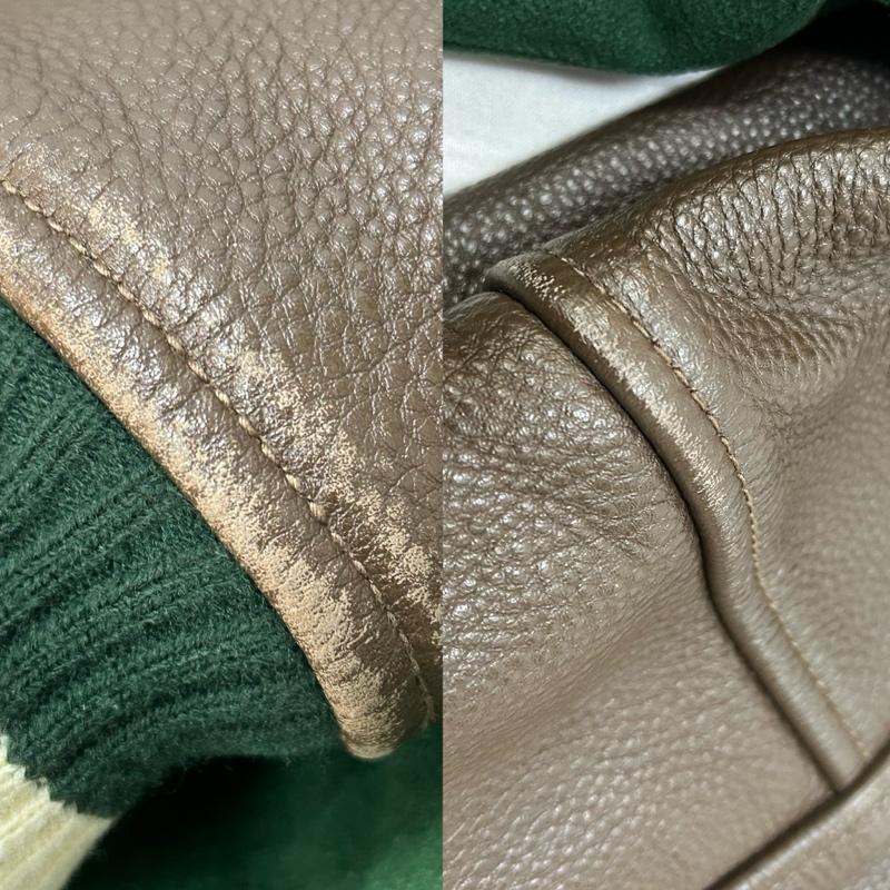 アヴィレックス AVIREX ジャケット、上着 ジャンパー、ブルゾン 783-3252047 NYC STADIUM JACKET green×brown レザー切り替えし ワッペンデザイン L ロゴ、文字 緑 / グリーン / green X 茶 / ブラウン / brown メンズ USED 古着 中古 50152038