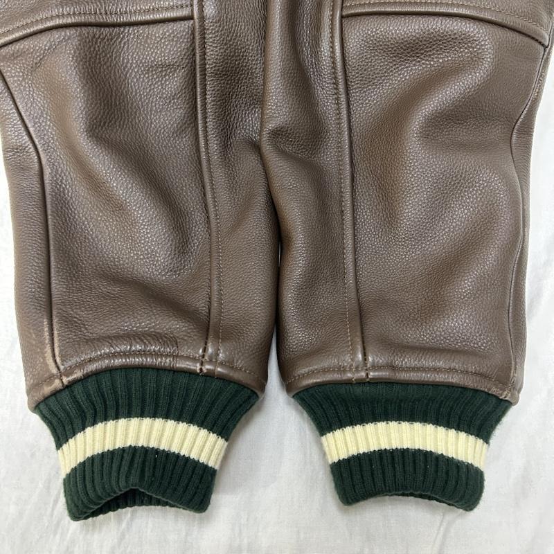 アヴィレックス AVIREX ジャケット、上着 ジャンパー、ブルゾン 783-3252047 NYC STADIUM JACKET green×brown レザー切り替えし ワッペンデザイン L ロゴ、文字 緑 / グリーン / green X 茶 / ブラウン / brown メンズ USED 古着 中古 50152038