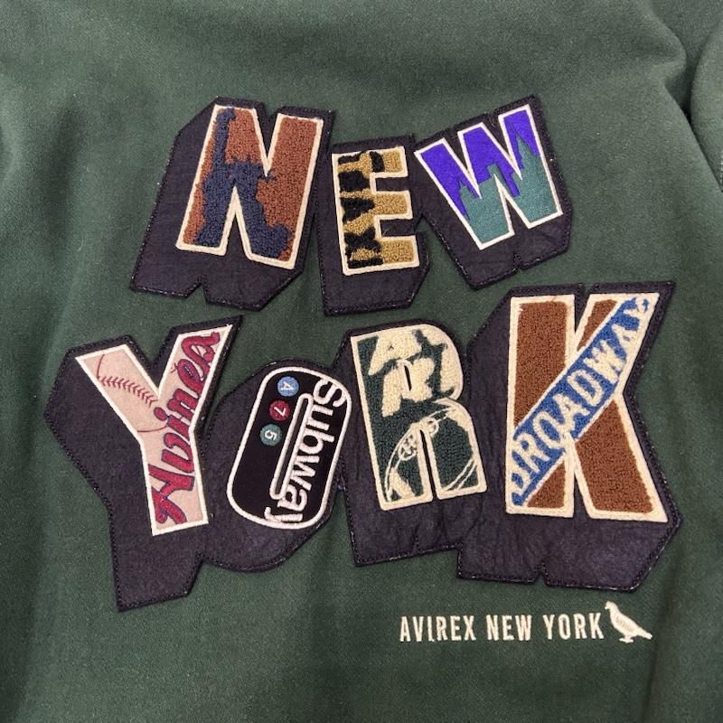 アヴィレックス AVIREX ジャケット、上着 ジャンパー、ブルゾン 783-3252047 NYC STADIUM JACKET green×brown レザー切り替えし ワッペンデザイン L ロゴ、文字 緑 / グリーン / green X 茶 / ブラウン / brown メンズ USED 古着 中古 50152038