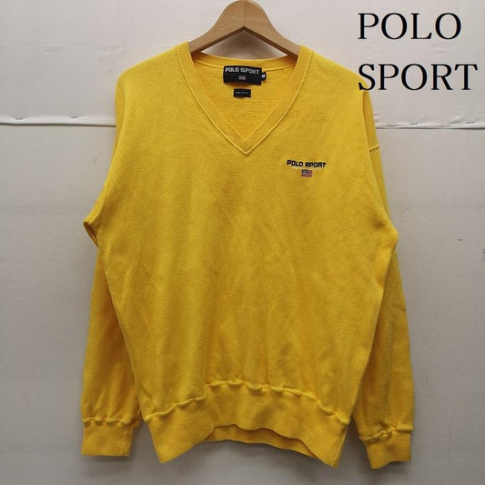 ポロスポーツラルフローレン POLOSPORT トップス トップス 90s 星条旗 ロゴ Vネック コットン ニット セーター M 黄 / イエロー / yellow メンズ USED 古着 中古 50152040