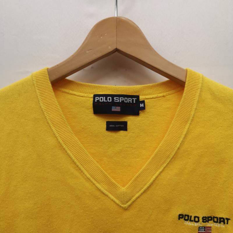 ポロスポーツラルフローレン POLOSPORT トップス トップス 90s 星条旗 ロゴ Vネック コットン ニット セーター M 黄 / イエロー / yellow メンズ USED 古着 中古 50152040