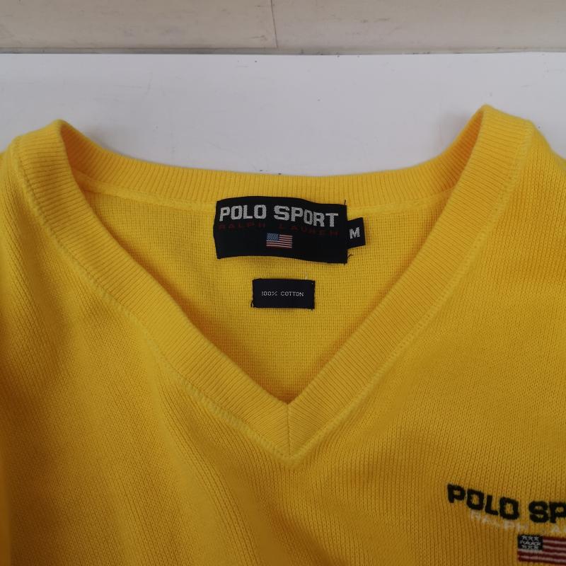 ポロスポーツラルフローレン POLOSPORT トップス トップス 90s 星条旗 ロゴ Vネック コットン ニット セーター M 黄 / イエロー / yellow メンズ USED 古着 中古 50152040