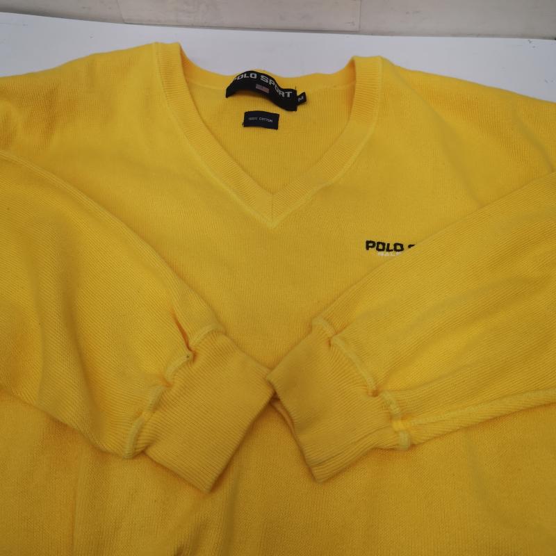 ポロスポーツラルフローレン POLOSPORT トップス トップス 90s 星条旗 ロゴ Vネック コットン ニット セーター M 黄 / イエロー / yellow メンズ USED 古着 中古 50152040